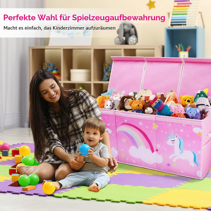 Gross Aufbewahrungsbox mit Deckel Kinder, Zusammenklappbare Oxford-Netztaschen Spielzeugkiste mit Gr