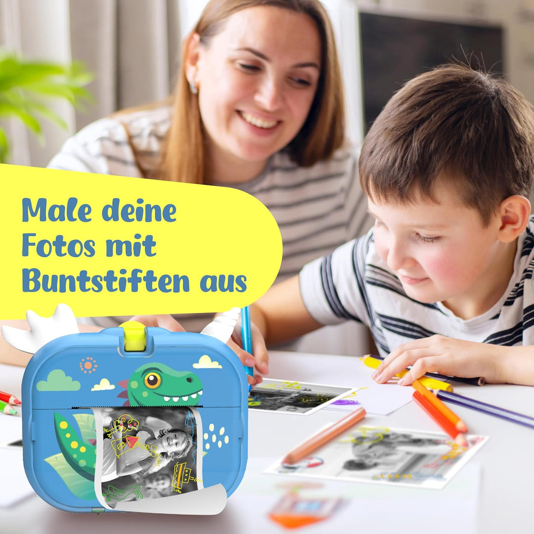 CUBIDI® - Kinder Kamera Sofortbildkamera - Digitalkamera Kinder mit Druckpapier & 32GB Karte Jungen