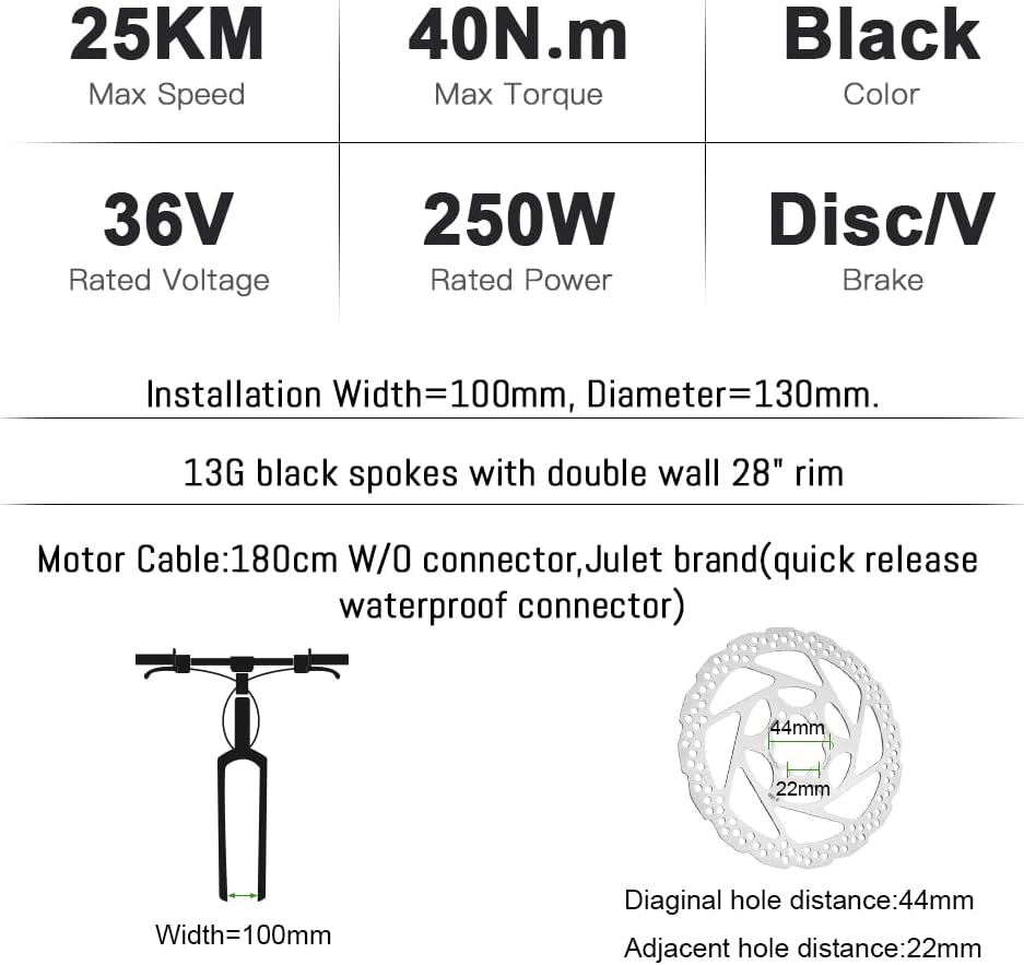 YOSE POWER Ebike Kit 36V250W 26''/28" Frontmotor E-Bike Hub Umbausatz Integrierte Controller mit Hai