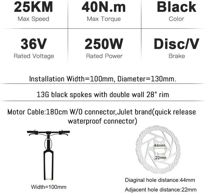 YOSE POWER Ebike Kit 36V250W 26''/28" Frontmotor E-Bike Hub Umbausatz Integrierte Controller mit Hai