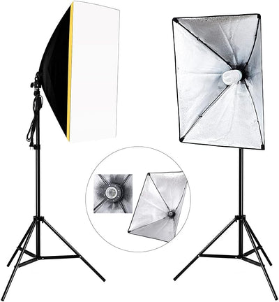 HAKUTATZ® Fotostudio Set Fotografie Studioleuchte Fotowand Softbox mit 12 Zoll LED Ringleuchte Ringl