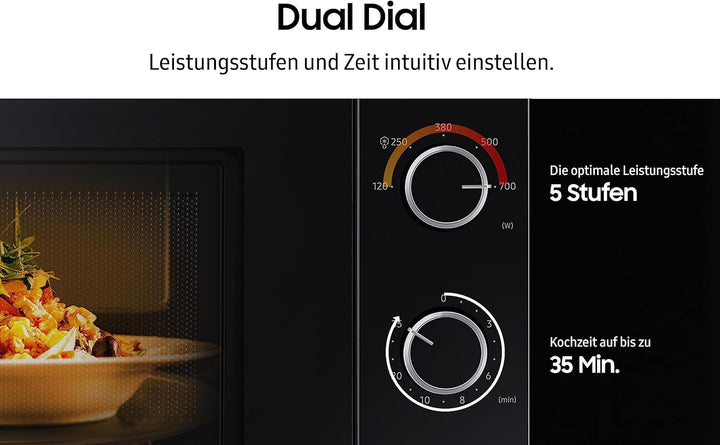 Samsung Solo-Mikrowelle, 700 W, Epoxy-Garraum mit 20 l Volumen, 5 Leistungsstufen, Defrost, Weiss/Sc