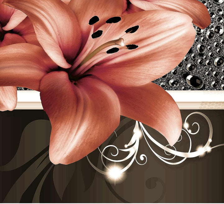 Runa Art Wandbilder Blumen Lilien 5 Teilig Bild auf Vlies Leinwand Deko Wohnzimmer Abstrakt Beige Br