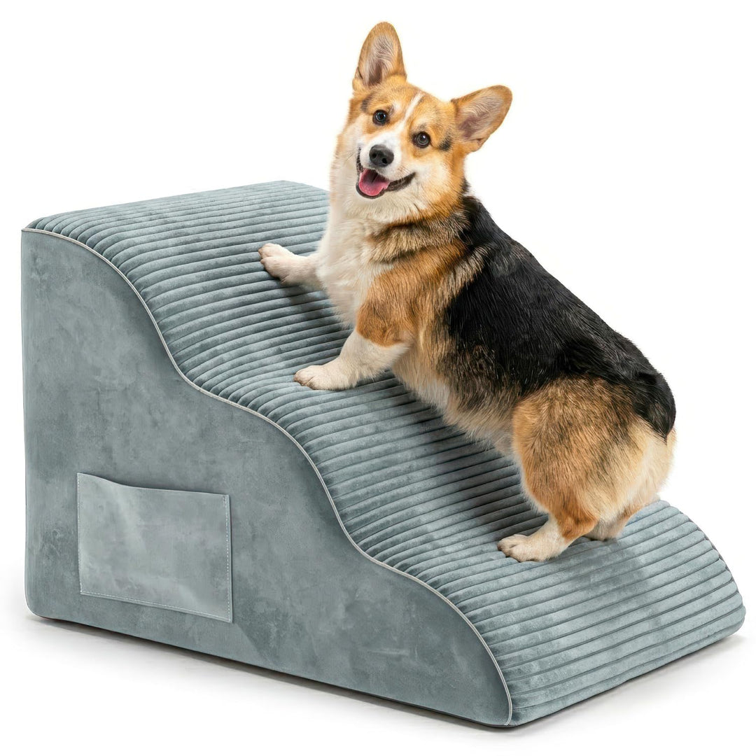 BEST JAJA Hundetreppe 3 Stufen mit Kanteneinfassung – formstabil und rutschfest, 40 cm hoch für Bett