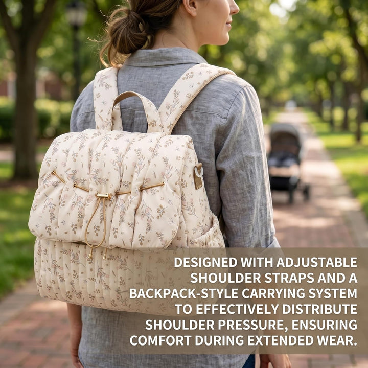 Geblümte Wickeltasche, geblümter Wickelrucksack, Tasche mit mehreren Taschen für Mütter, stilvoller