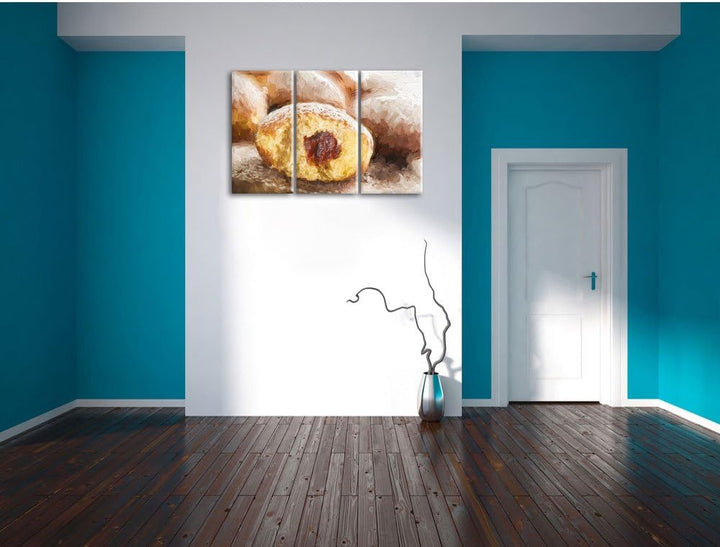 Pixxprint Lecker gefüllte Krapfen Pinsel Effekt 3-Teiler Leinwandbild 120x80 Bild auf Leinwand