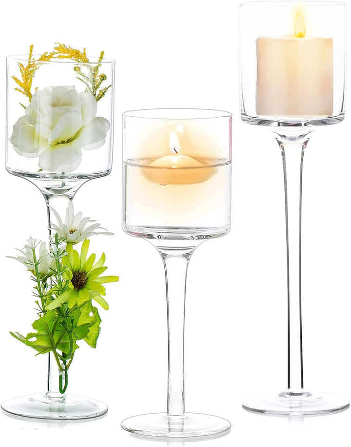 NUPTIO 1 Set Glaskerzenhalter für Stumpenkerze & Schwimmkerzen, Glas-Teelicht-Kerzenhalter Klare Tis
