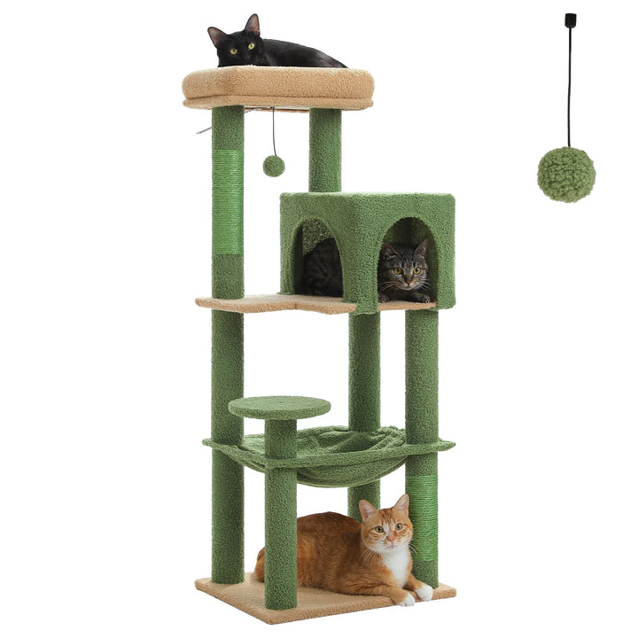 PAWZ Road Kaktus Katzenbaum mit Metall-Plüsch-Hängematte, Katzenturm für ausgewachsene Katzen mit 2-