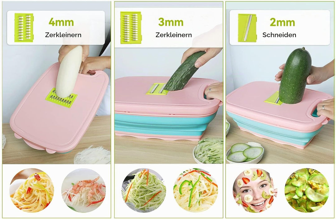 Multifunktions-Schneidebrett, 9 in 1 Faltbares Schneidebrett, Schneidebrett Set mit Gemüseschneider,