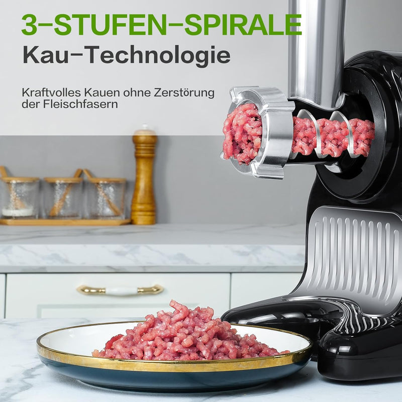 AMZCHEF 4-IN-1 - Entsafter/Gemüseschneider/Fleischwolf/Wurstmacher - Slow Juicer mit 80MM Öffnung fü