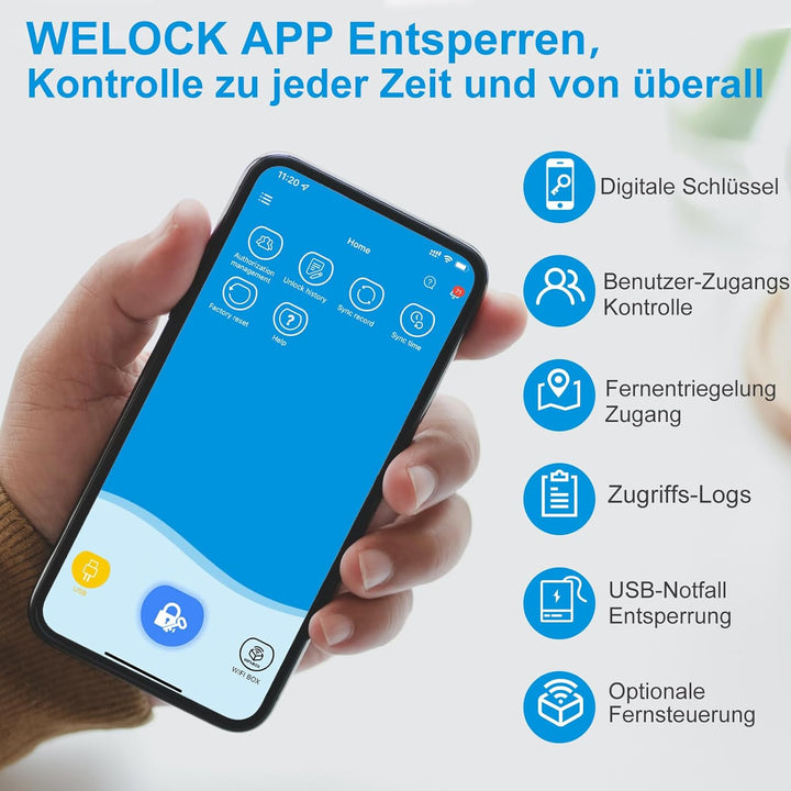 WELOCK ToucA51 Türschloss Fingerabdruck, Passcode Fingerabdruck Schloss Haustür, mit RFID-Karte App,