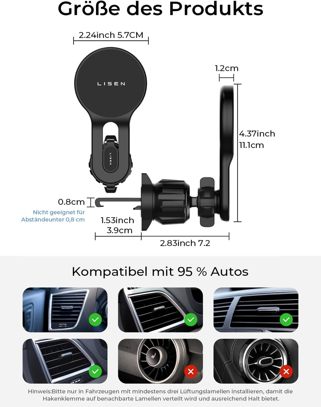 LISEN for 15W MagSafe Autohalterung mit Ladefunktion, Magnet Auto Handyhalter mit Ladefunktion, Kfz