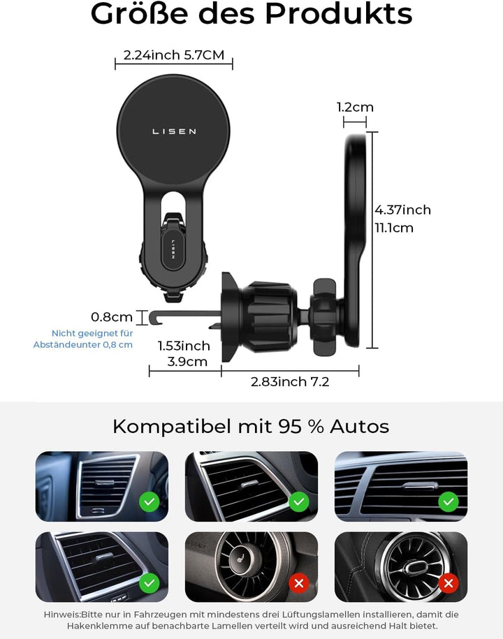 LISEN for 15W MagSafe Autohalterung mit Ladefunktion, Magnet Auto Handyhalter mit Ladefunktion, Kfz