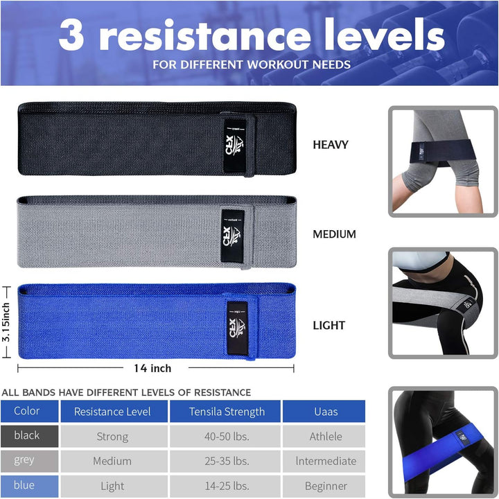 CFX Resistance Hip Bands, Fitnessbänder Set Yogagurt in 3 Zugkraftstärken Trainingsband Yogaband ALS