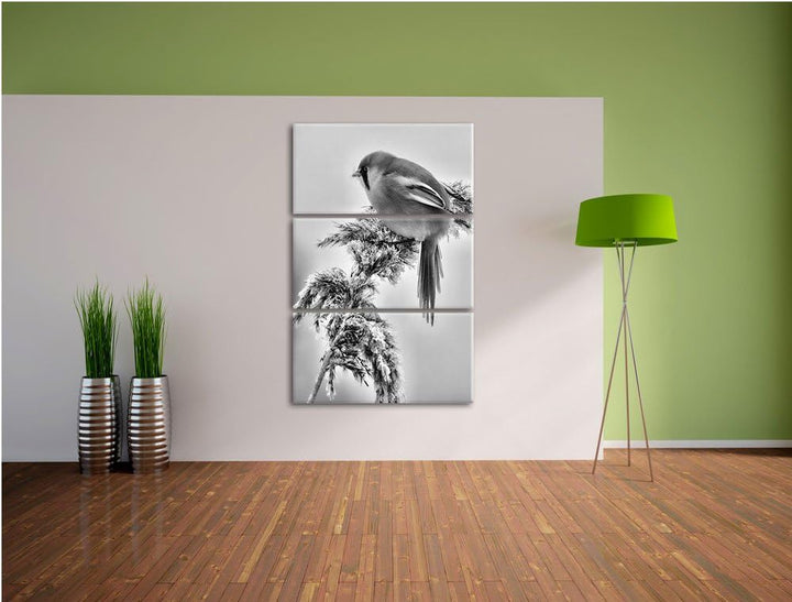 Pixxprint Vogel auf Weizen im Winter als Leinwandbild/Grösse: 3 Teilig (120x80) cm/Wandbild/Kunstdru
