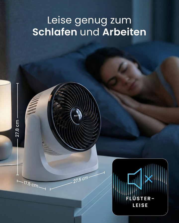 Pro Breeze AirFlo Mini Tischventilator – Leiser Turbo Ventilator mit 3 Stufen, 90° Neigung und kraft