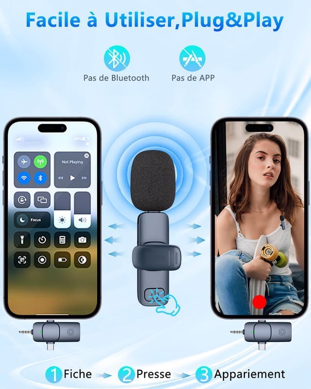 Mini Mikrofon Kabellos,Klein Lavalier Mikrofon Wireless für Handy/iPhone/Android/Pc/Ipad,4 in 1 anst