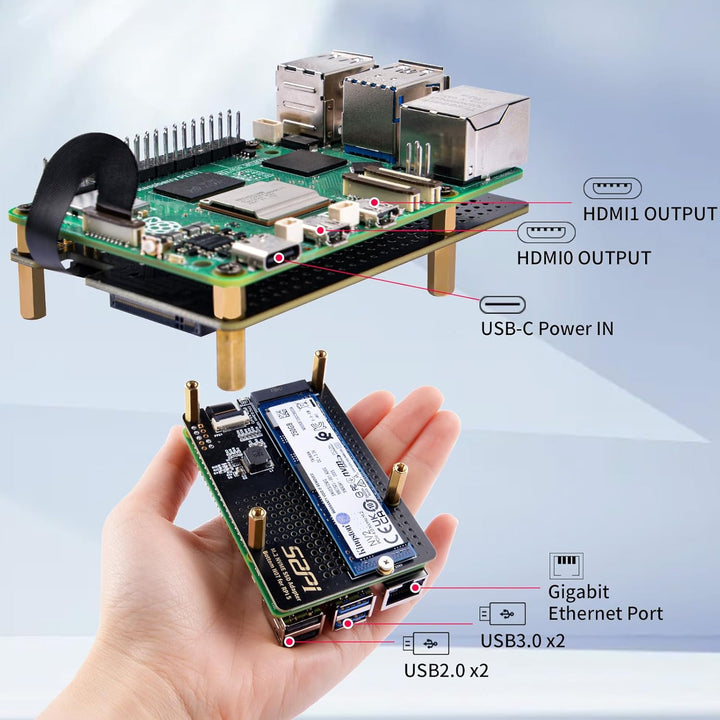 GeeekPi N07 M.2 PCIe to NVMe Bottom SSD Pip PCIe Peripheral Board for Raspberry Pi 5,Support M.2 Key