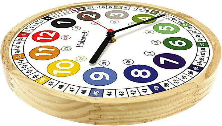 Holzwerk Germany Öko Natur Kinder-Wanduhr Kinder Jungen Mädchen aus Holz lautloses Uhrwerk ohne Tick