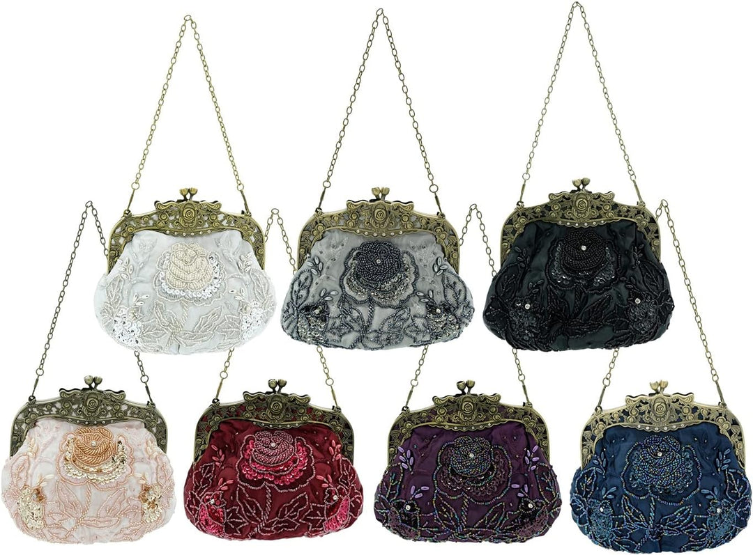 Ro Rox Margeret Retro Stickerei Abend Abschlussball Party Handtasche, Schwarz