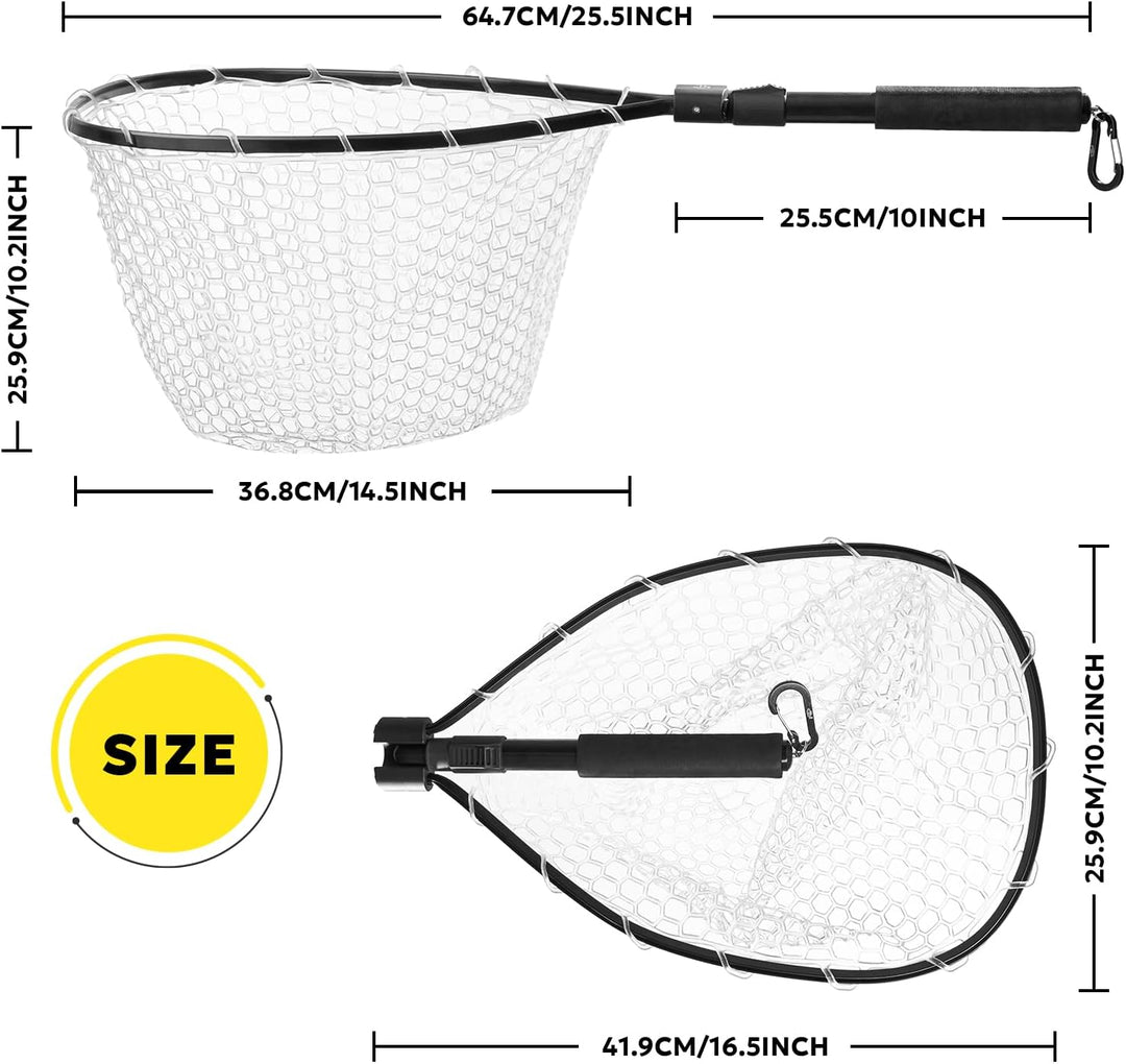 SF Fliegenfischer-Kescher mit Holzrahmen, weichem Gumminetz, Forellenkescher, Catch-and-Release-Kesc