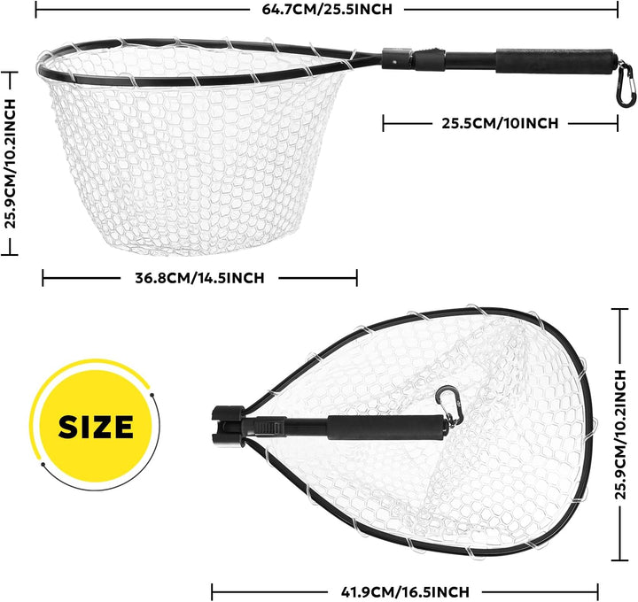 SF Fliegenfischer-Kescher mit Holzrahmen, weichem Gumminetz, Forellenkescher, Catch-and-Release-Kesc