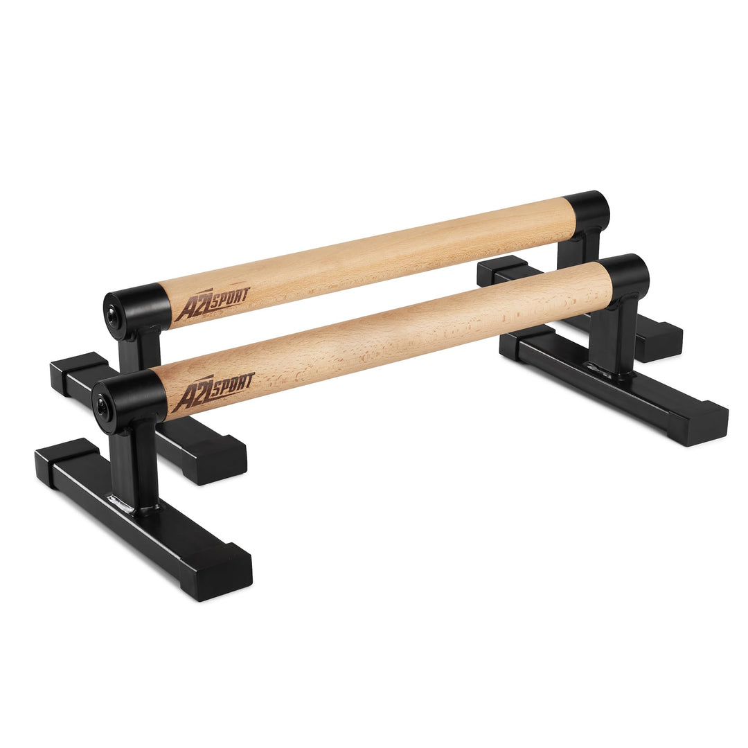 Premium Parallettes bis 1500 kg - Liegestützgriffe Holz und Metall - Rutschfeste Handstand Griffe/Di