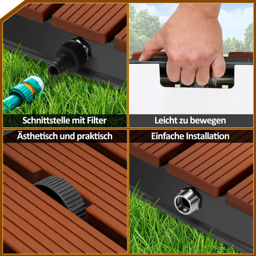 Bodendusche Aussendusche, Pooldusche aus WPC, Gartendusche mit 22 Kupferdüsen, Bis 4m Fontänenhöhe,