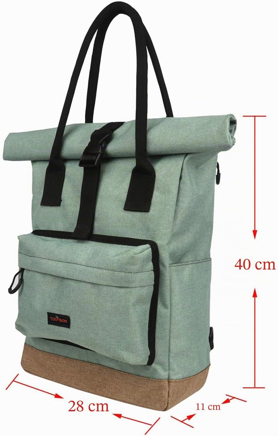 TOURBON Nylon Roll-Top Clip-on Market Shopper Fahrradtasche Rucksack Schulter Tote Bag Grün, Grün