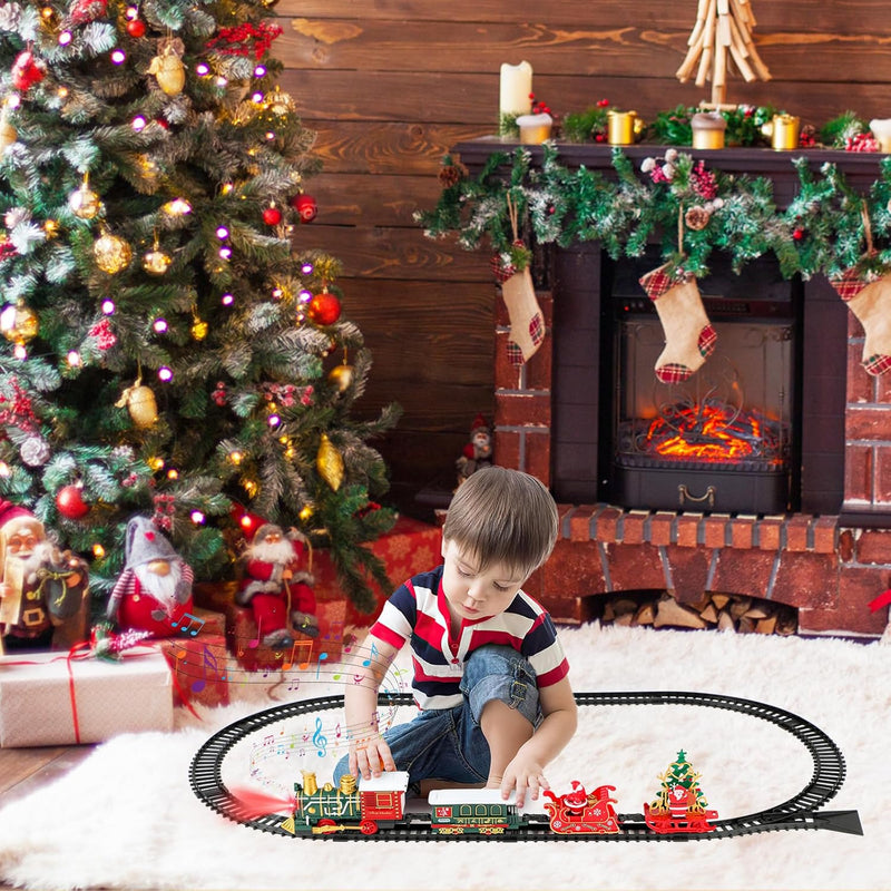 deAO Elektrisches Spielzeug Züge, Weihnachtszug Eisenbahn Schienen Zug Set Batterielok mit Licht & S