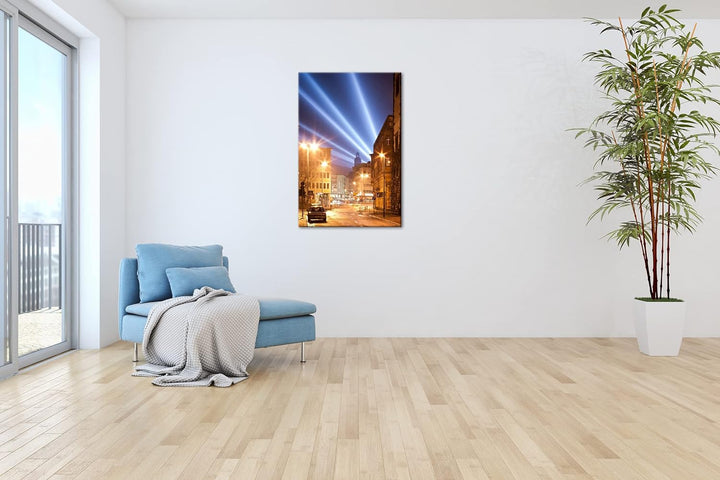 deyoli hellerleuchtete Strassen von Frankfurt Format: 80x60 als Leinwand, Motiv fertig gerahmt auf E