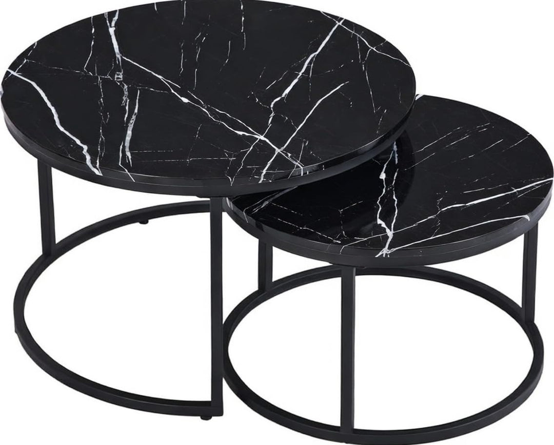 Home Heaven® Couchtisch Rund Schwarz Marmor 2er Set – Runder Wohnzimmertische in Marmor Optik Ø70cm