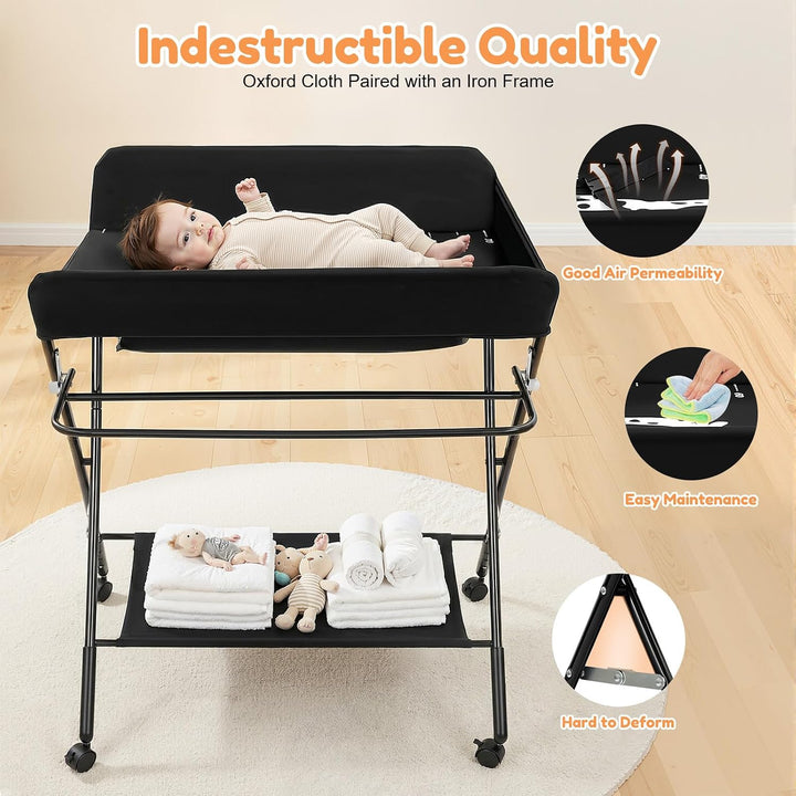Wickeltisch Mobiler, Wickelkombi Klappbar Höhenverstellbar, Baby Wickelkommode mit Wickelauflage, Si