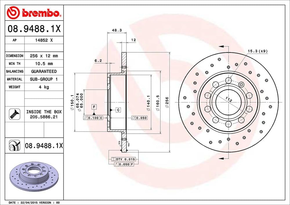 BREMBO 2 Bremsscheiben Bremsscheiben Rotoren 08.9488.1X