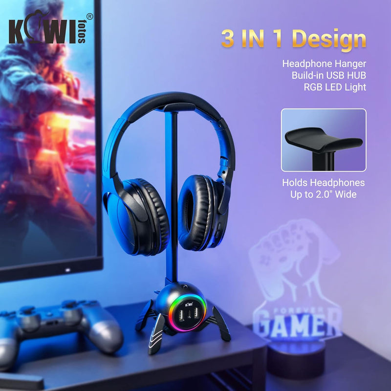 KIWIFOTOS Kopfhörerständer Spider Design Headset Halter mit USB Hub PC Gaming Zubehör für Schreibtis