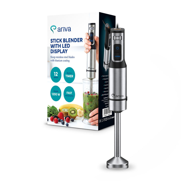 ARIVA Stabmixer 1200W Edelstahl – Handmixer mit LED-Display & Timer, Titan-beschichtete Klingen, 12