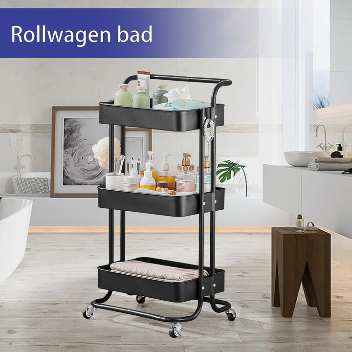 Hoomtaook Servierwagen Küchenwagen Mit Rollen,Metall Rollwagen Mit 3 Schubladen Küche,Bastelwagen Mi