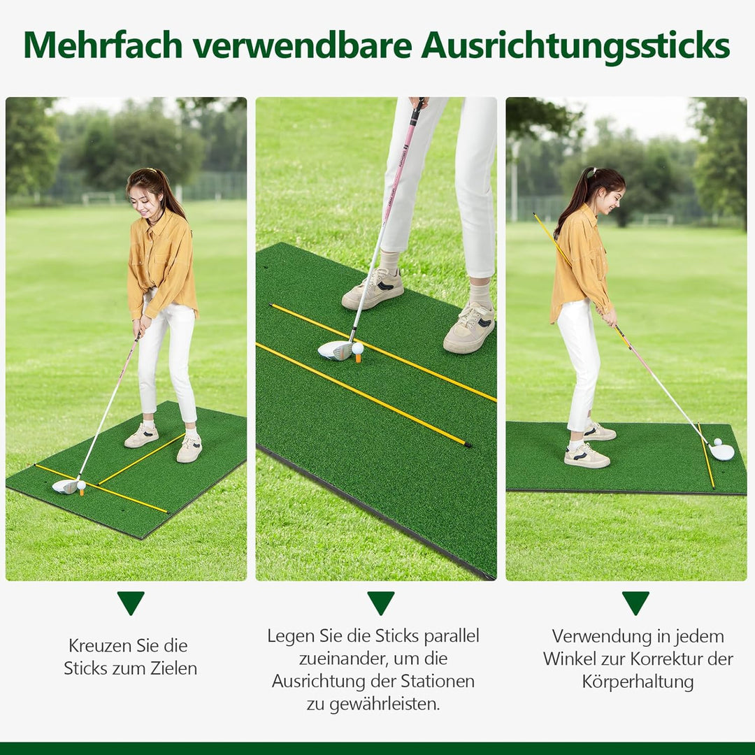 GYMAX Golf Abschlagmatte, Golf Übungsmatte mit 2 Gummi-Tees, 2 Ausrichtungsstäben & 6 Abschlagpositi