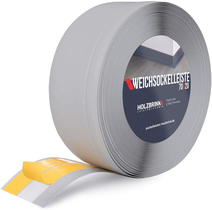 HOLZBRINK Weichsockelleiste selbstklebend Grau Knickleiste, Material: PVC, 70x20mm, 5 Meter 5m Grau,