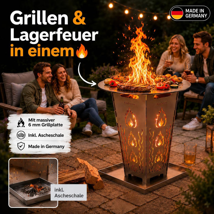 FireDesire Feuerkorb 80cm + Grillplatte + Ascheschale, Feuertonne, Feuerschale, Grilltonne, Ofen, Te