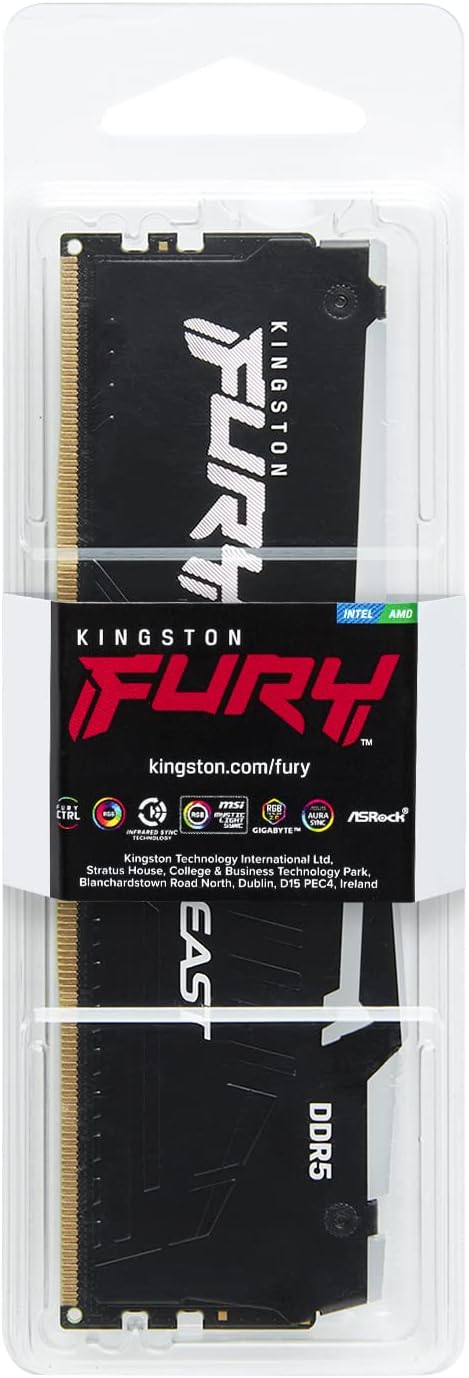 Kingston Fury Beast DDR5 RGB 32GB 4800MT/s DDR5 CL38 DIMM Desktop Gaming Speicher Einzelnes Modul -