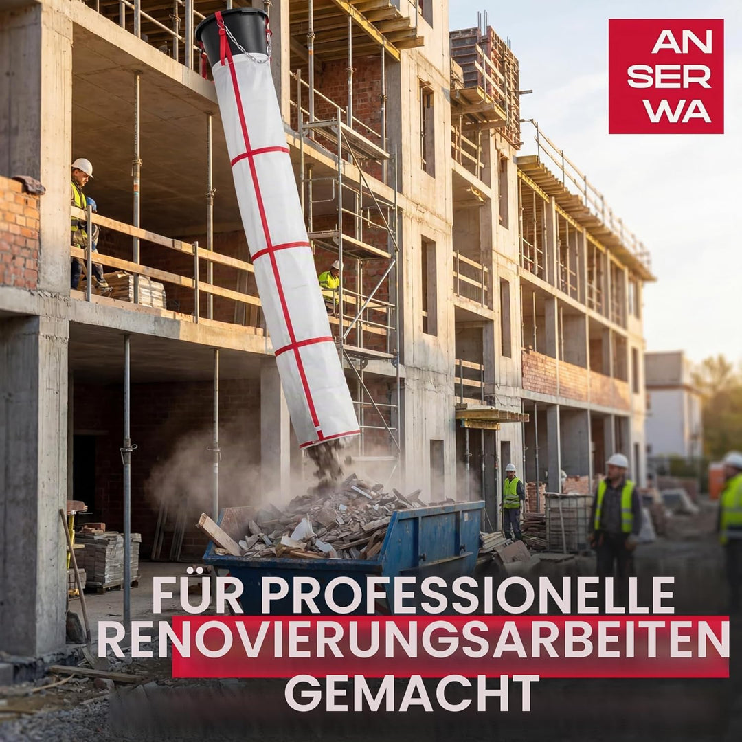 Flexible Schuttrutsche 15m | Bauschuttrutsche mit Einfülltrichter | Spanngurten, Robuste Abfallrutsc