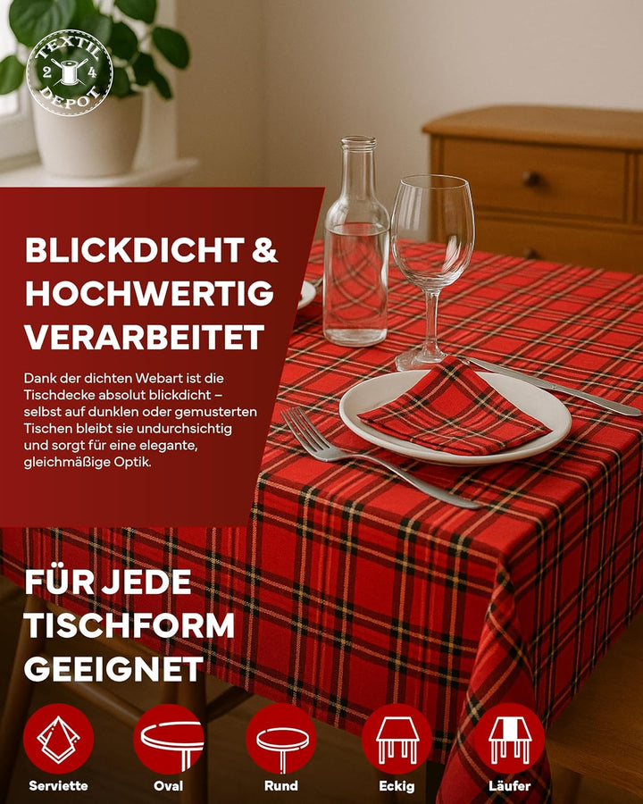 texpot 12 Stück Servietten 50 x 50 cm im Schottenkaro rot Tartan kariert 100% Polyester