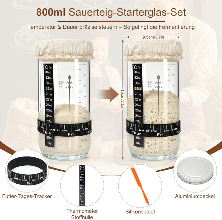 Sauerteig Starter Set, 2 Gärkörbchen aus Reinem Naturrattan(23cm Rund & 25cm Oval), Lebensmittelecht