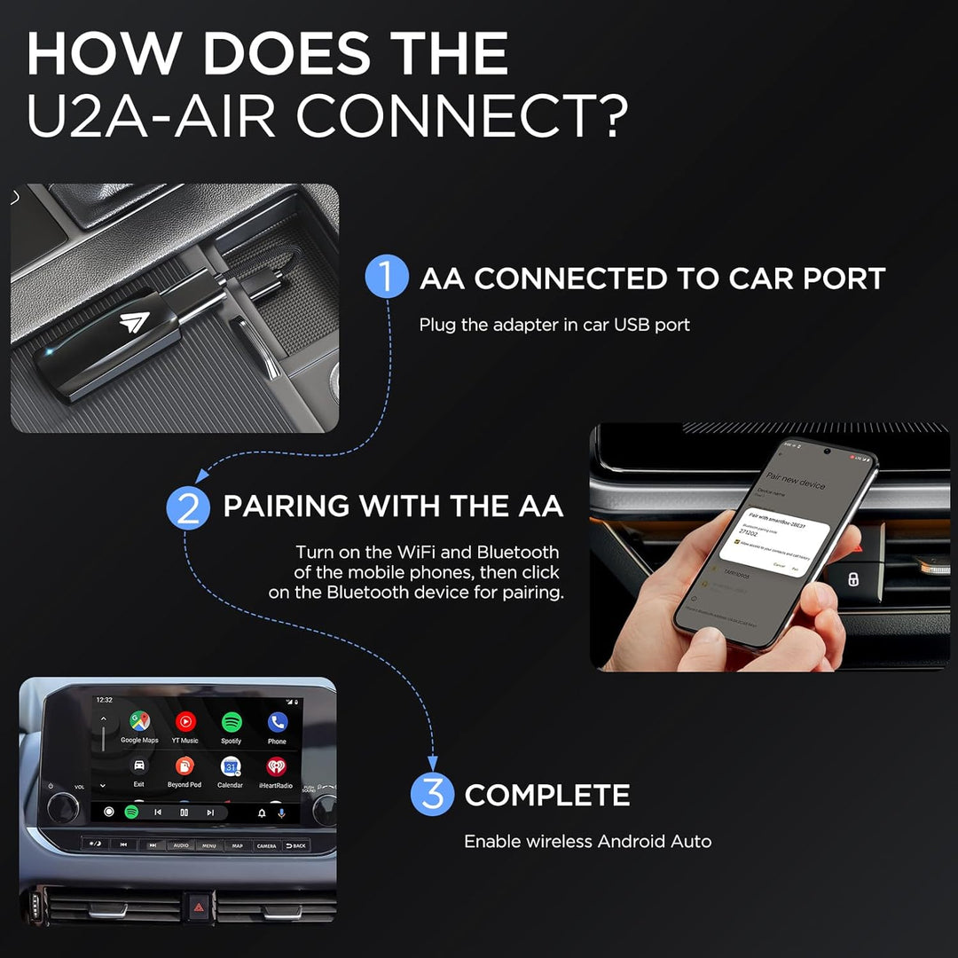 MSXTTLY Android Auto Wireless Adapter 2023, Upgrade Wired AA zu Wireless Android Auto. Kleiner Stick