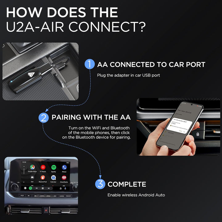 MSXTTLY Android Auto Wireless Adapter 2023, Upgrade Wired AA zu Wireless Android Auto. Kleiner Stick