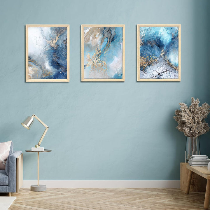 3 Pcs Mit Rahmen Leinwand Bilder Goldgrüner Ozean Krachende Wellen Bild auf Leinwand Malerei Poster