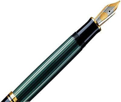 Pelikan Füllhalter Souverän 400, Schwarz-Grün, Feder B (breit), hochwertiger Kolbenfüller im Geschen