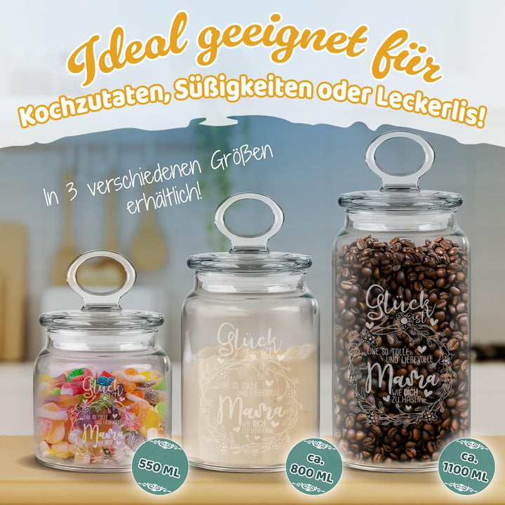 Print Royal PR Keksdose aus Glas mit Gravur - 1100 ml - Glück ist, eine Mama wie dich zu haben - Ges