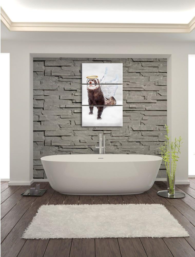 Pixxprint Süsses Frettchen im Engelsköstum B&W Detail 3-Teiler Leinwandbild 120x80 Bild auf Leinwand